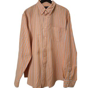 Lands End Men's XL Orange Stripe Button Down Long Sleeve Dress Shirt 17-17 1/2‎